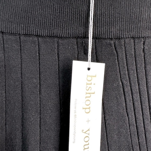 NWT Bishop + Young Black Ribbed Pleated Asymmetrical Midi Skirt Size Small - Picture 6 of 15